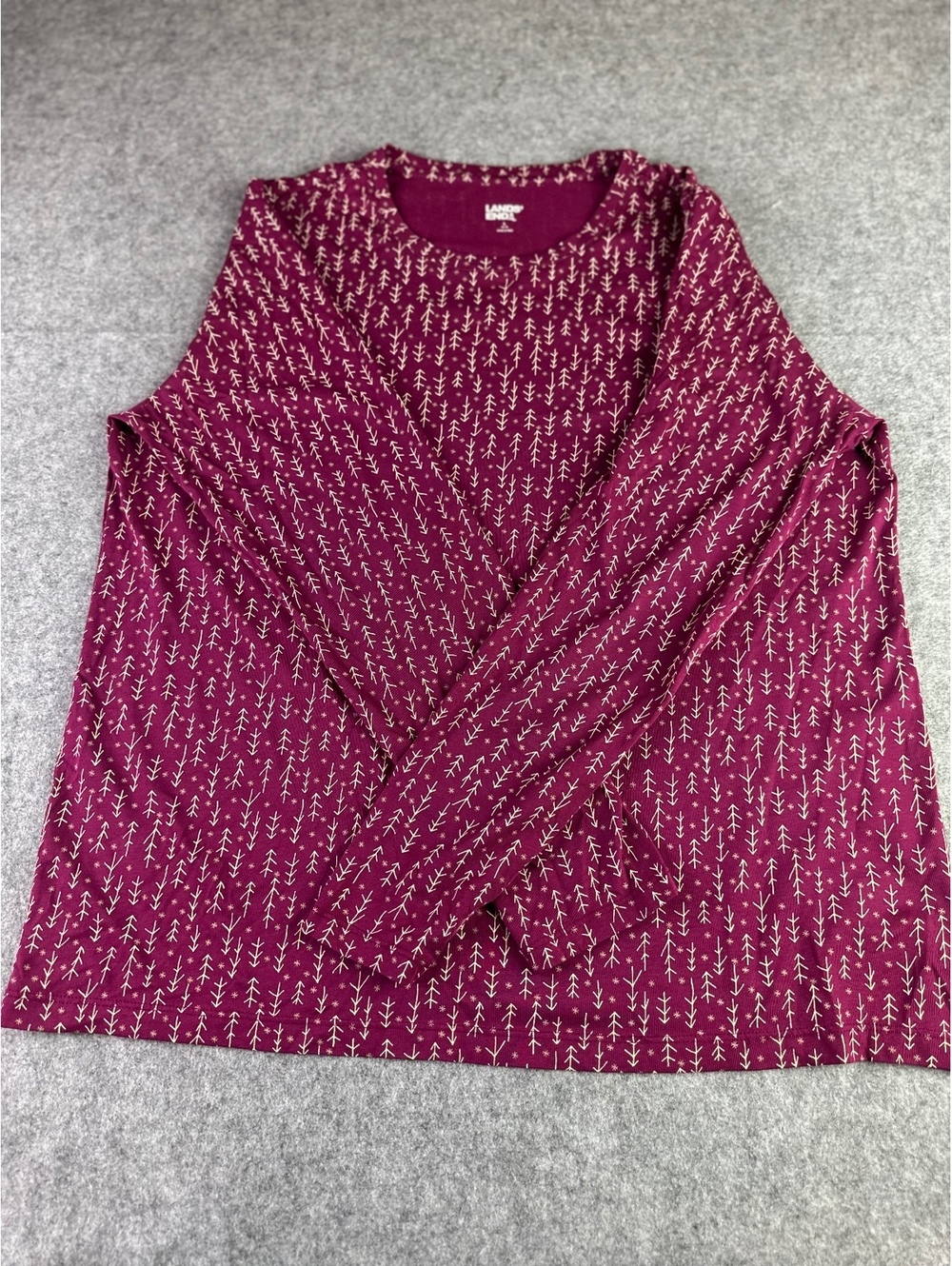 Lands' End Women's Long Sleeve Burgundy Printed Shirt Size Large 14-16
